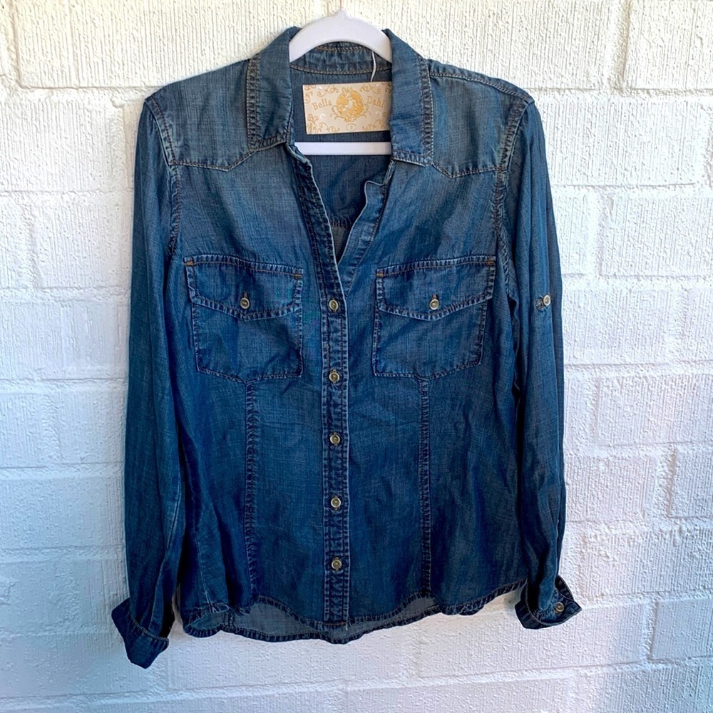 Bella Dahl Tencel Button Down Chambray Long Sleeve Blouse size Small